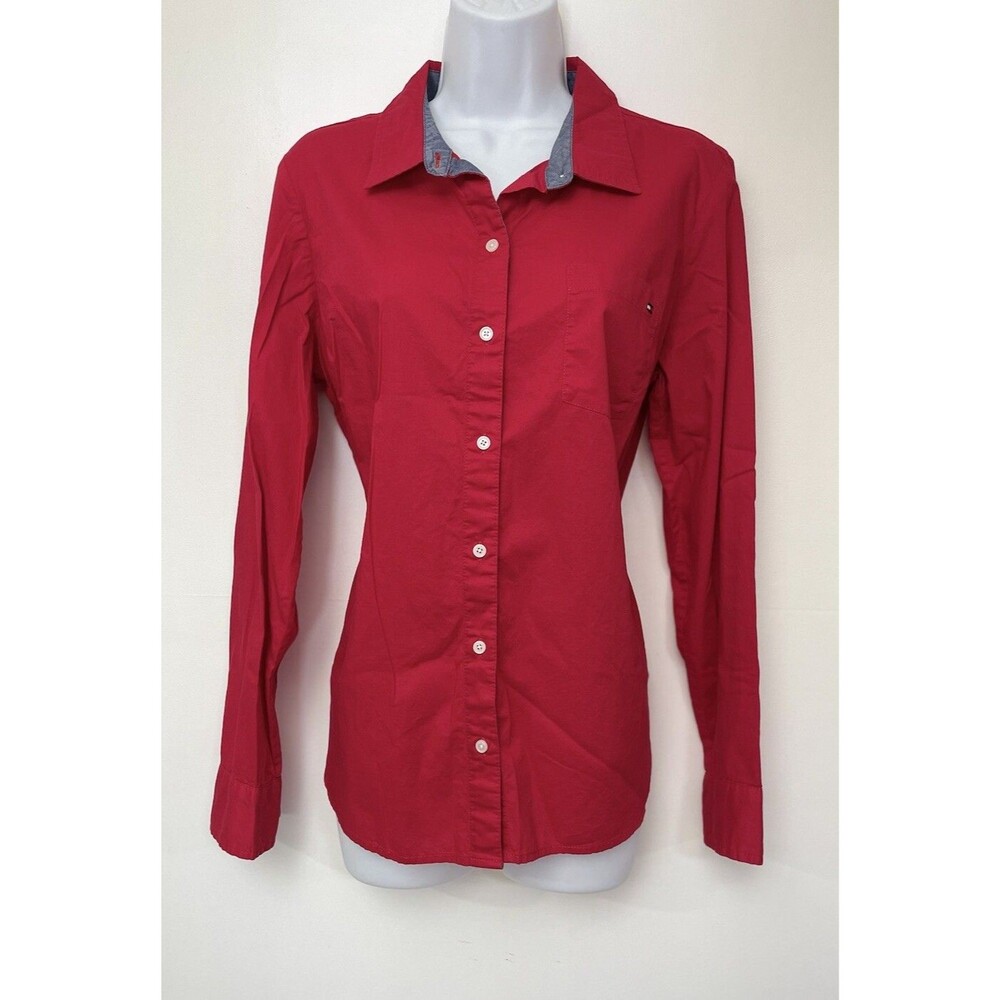 Tommy Hilfiger Women’s Medium Red Dress Shirt 100% Cotton Long Sleeve